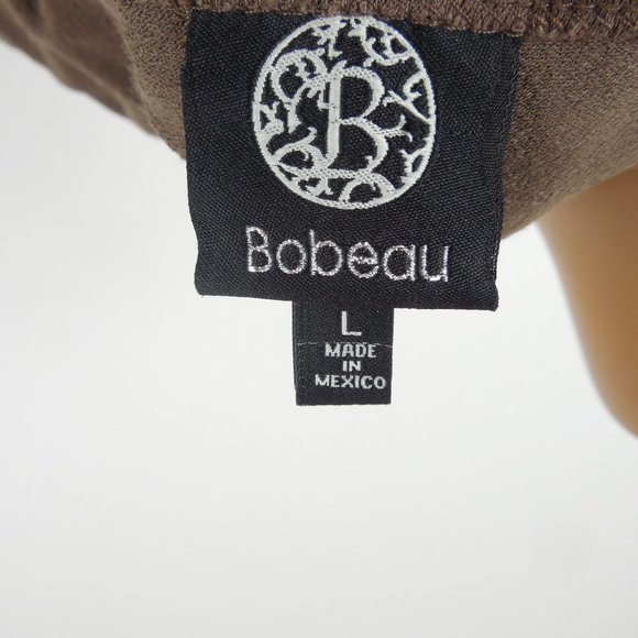 BOBEAU Top L Casual Shirt Relaxed Fit Cut Out Neck Stretch Taupe Swing Blouse - Picture 5 of 7